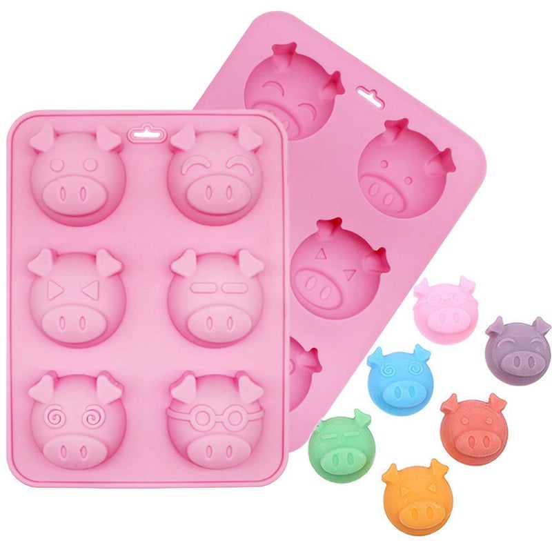 HiParty 2Pcs 6 Cavity Pig Cake Mold, Piggy Baking Pan Silicone Chocolate Candy Gummy Fat Bomb Jello Shot Mold Mini Soap Crayon Beeswax Melt Mold Ice Cube Trays - Image 1